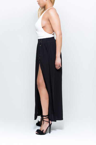 Eyes On Me Lace Up Maxi Skirt