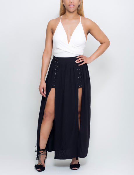 Eyes On Me Lace Up Maxi Skirt